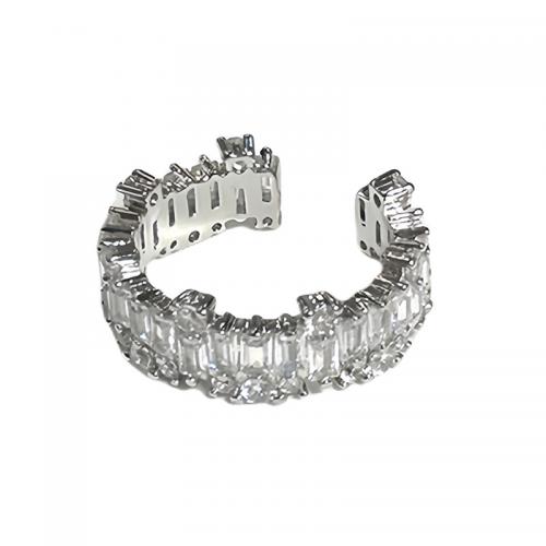 Brass Cuff Finger Ring, platinum color plated & micro pave cubic zirconia & for woman, US Ring 