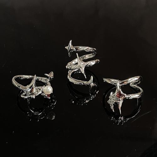 Messing Manschette Fingerring, mit Kunststoff Perlen, Platinfarbe platiniert, verschiedene Stile für Wahl & Micro pave Zirkonia & für Frau, Größe:6-8, verkauft von PC