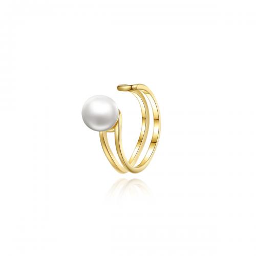 Earring Cuff and Wraps, 925 Sterling Silver, with pearl, Round, gold color plated, fashion jewelry & for woman, white 