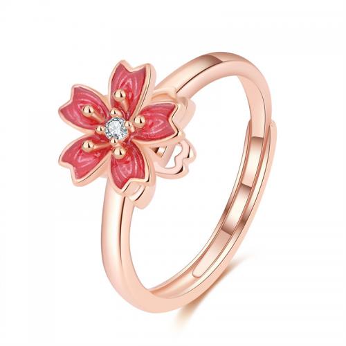Cubic Zirconia Micro Pave Brass Finger Ring, Flower, rose gold color plated, fashion jewelry & micro pave cubic zirconia & for woman & enamel, US Ring 