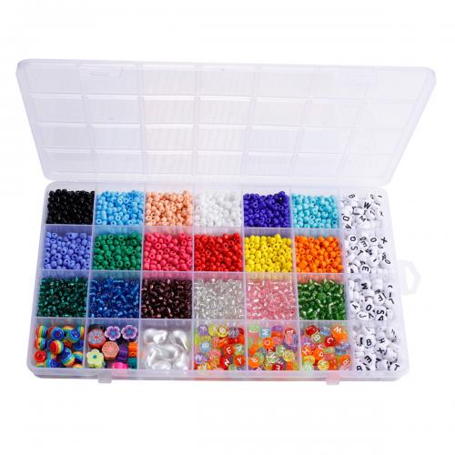 Glass Beads, with Plastic Box & Acrylic, 28 cells & DIY, mixed colors Approx 