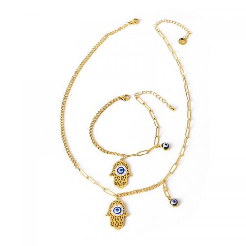 Evil Eye Jewelry Set, Titanium Steel, 18K gold plated & for woman & with rhinestone, golden 