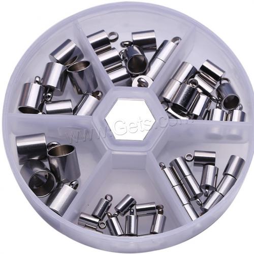 Stainless Steel End Caps, 304 Stainless Steel, with Plastic Box, polished, DIY & 6 cells, original color x2cm,end cap Inside diameter 3-8mm, Approx 
