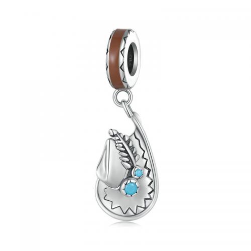 Enamel Sterling Silver Pendants, 925 Sterling Silver, with Synthetic Turquoise, plated, DIY, silver color 