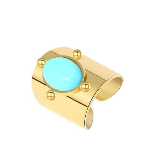 304 Stainless Steel Cuff Finger Ring, with Gemstone, Geometrical Pattern, real gold plated, fashion jewelry & for woman US Ring .5 