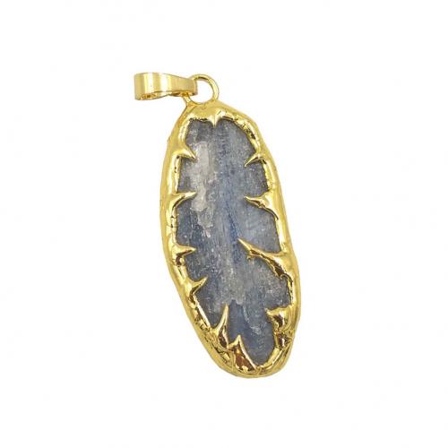 Natural Quartz Pendants, Kyanite, with Brass, gold color plated, DIY, light blue, Length about 11-18mm,Hight about 33-46mm 