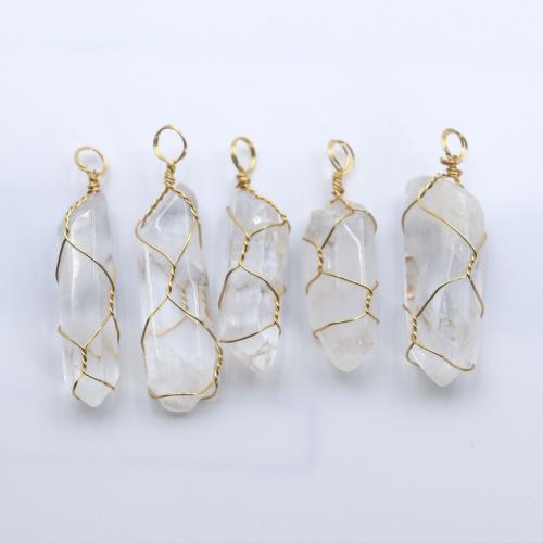 Natural Quartz Pendants, Clear Quartz, with Brass, gold color plated, fashion jewelry & DIY, clear, Length about 10-18mm,Hight about 30-50mm [