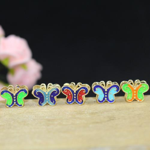 Enamel Zinc Alloy Beads, Butterfly, gold color plated, DIY 