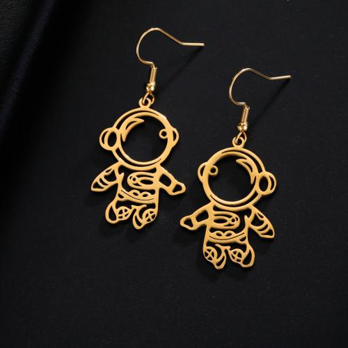 Stainless Steel Drop Earring, 304 Stainless Steel, Astronaut, plated, for woman & hollow 