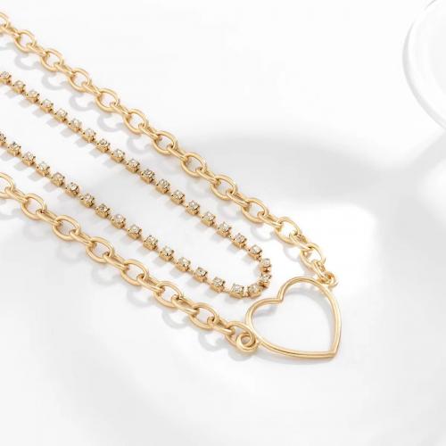 Rhinestone Zinc Alloy Necklace, with 7cm extender chain, Heart, plated, Double Layer & fashion jewelry & with rhinestone cm 