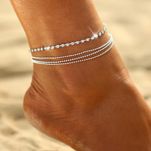Zinc Alloy Anklet, plated, fashion jewelry & multilayer & with rhinestone cm 