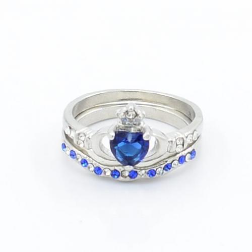 Zinc Alloy Ring Set, 2 pieces & for woman & with rhinestone, silver color 