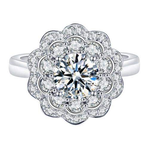 Brass Cuff Finger Ring, Flower, platinum plated, micro pave cubic zirconia & for woman, US Ring 