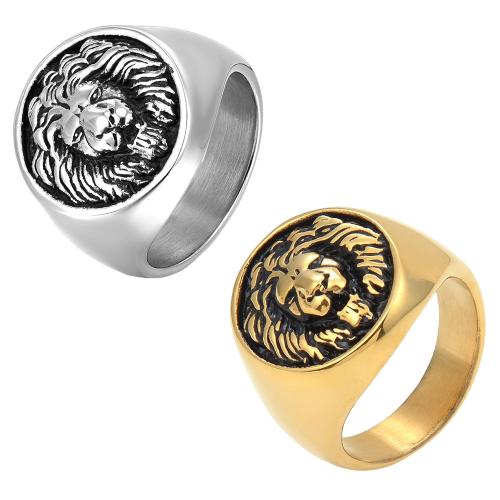 316L Stainless Steel Finger Ring, Lion, plated & for man & blacken US Ring 