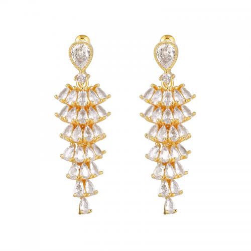 Brass Tassel Earring, Geometrical Pattern, plated, micro pave cubic zirconia & for woman 