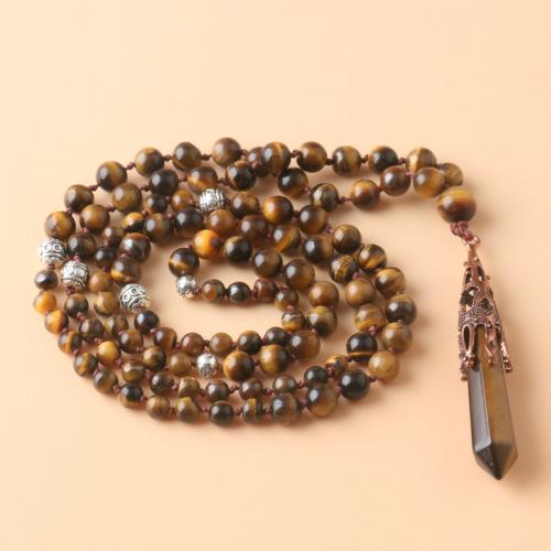 Buddhist Jewelry Necklace, Tiger Eye, with Zinc Alloy, Conical, plated, fashion jewelry & Unisex, mixed colors 