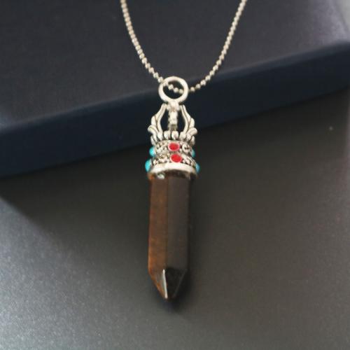 Gemstone Necklaces, Natural Stone, with Zinc Alloy, Conical, silver color plated, fashion jewelry & Unisex 50mm Approx 45 cm 