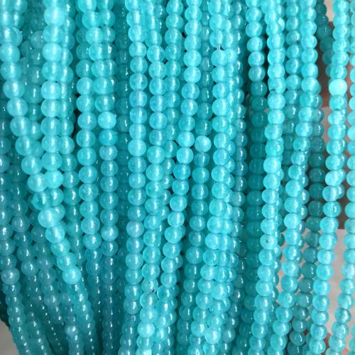 Gefärbter Marmor Perlen, rund, poliert, DIY, blau, 3mm, ca. 130PCs/Strang, verkauft von Strang