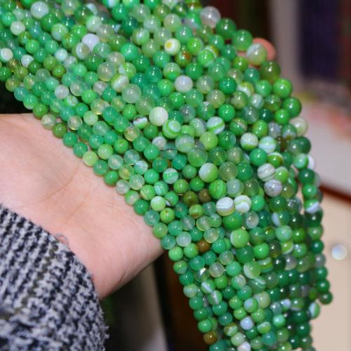Natürliche Streifen Achat Perlen, rund, DIY & verschiedene Größen vorhanden, grün, Länge:ca. 40 cm, verkauft von Strang