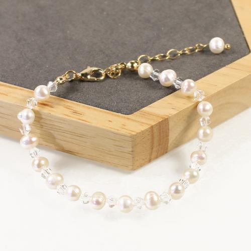 Cultured Freshwater Pearl Brass Bracelet, with Seedbead & Freshwater Pearl, with 5cm extender chain, high quality plated, fashion jewelry & micro pave cubic zirconia & for woman Approx 17 cm 
