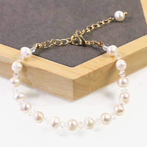 Cultured Freshwater Pearl Brass Bracelet, with Seedbead & Freshwater Pearl, with 5cm extender chain, high quality plated, fashion jewelry & micro pave cubic zirconia & for woman, white Approx 17 cm 