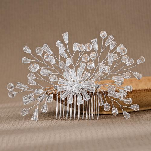 Decorative Hair Combs, Zinc Alloy, with Plastic, silver color plated, for bridal & for woman 