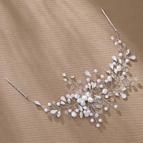Headband, Zinc Alloy, with Plastic Pearl, silver color plated, for bridal & for woman & with rhinestone, mixed colors [
