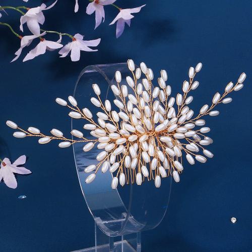 Decorative Hair Combs, Zinc Alloy, with Plastic Pearl, plated, for bridal & for woman 