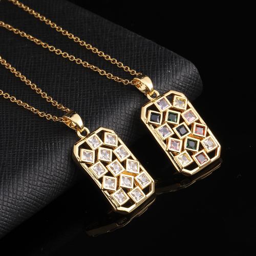 Cubic Zircon Micro Pave Brass Necklace, Rectangle, plated, fashion jewelry & micro pave cubic zirconia .5 cm 