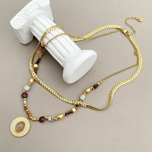 Gemstone Necklaces, 304 Stainless Steel, with Natural Stone, with 5cm extender chain, plated, fashion jewelry, golden 