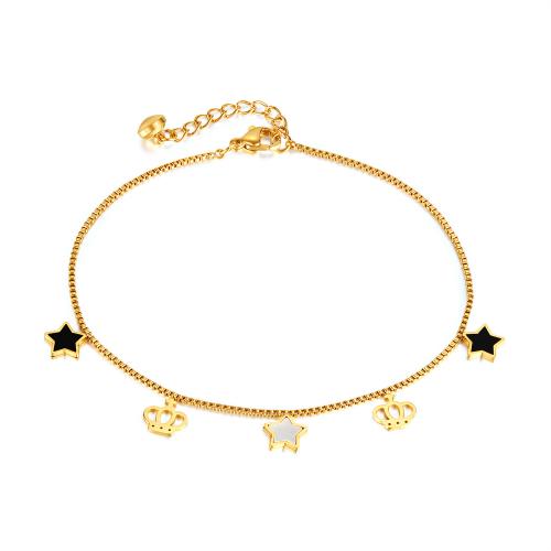 Stainless Steel Anklets Jewelry, 304 Stainless Steel, with Pearl Oyster, with 4cm extender chain, fashion jewelry & for woman, gold Approx 21.5 cm 