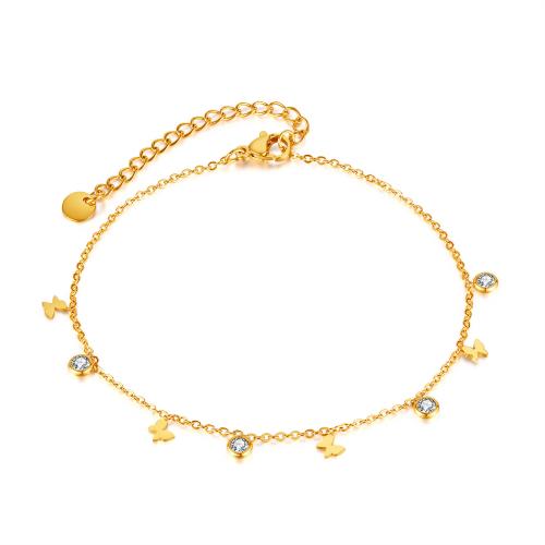 Stainless Steel Anklets Jewelry, 304 Stainless Steel, with 6cm extender chain, fashion jewelry & micro pave cubic zirconia & for woman, gold Approx 21 cm 