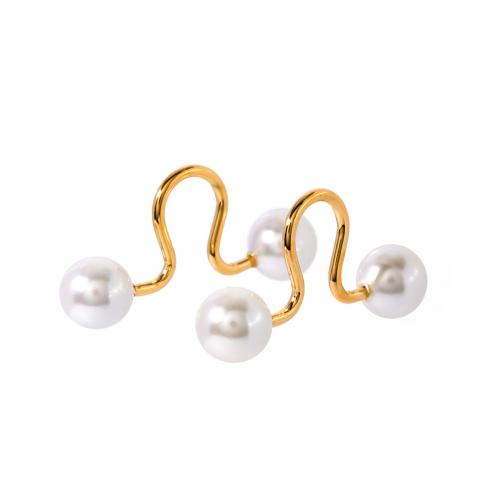 Stainless Steel Clip Earrings, 304 Stainless Steel, with Shell Pearl, 18K gold plated, fashion jewelry & for woman 