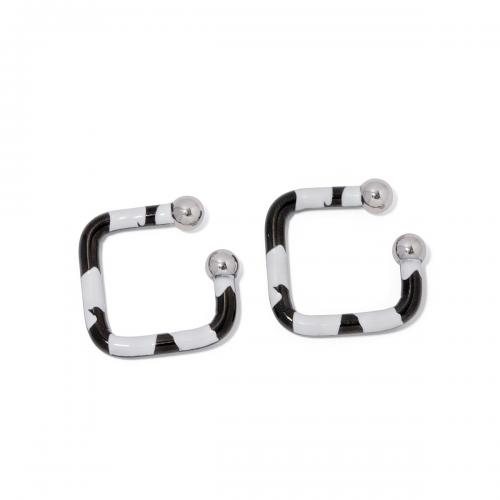Stainless Steel Clip Earrings, 304 Stainless Steel, Square, fashion jewelry & for woman & enamel 