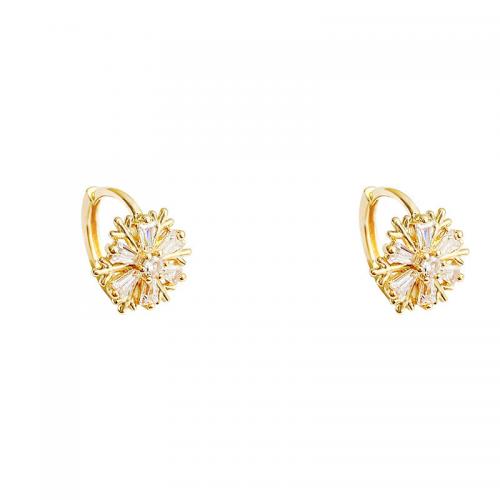 Zinc Alloy Huggie Hoop Earring, Snowflake, gold color plated, micro pave cubic zirconia & for woman, 10mm 
