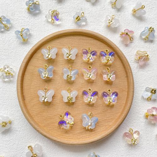 Messing Murano Anhänger, Lampwork, mit Messing, Schmetterling, goldfarben plattiert, DIY, keine, 14x13mm, ca. 100PCs/Tasche, verkauft von Tasche[