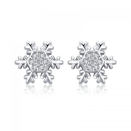 Cubic Zirconia Micro Pave Sterling Silver Earring, 925 Sterling Silver, Snowflake, platinum plated, fashion jewelry & micro pave cubic zirconia & for woman 