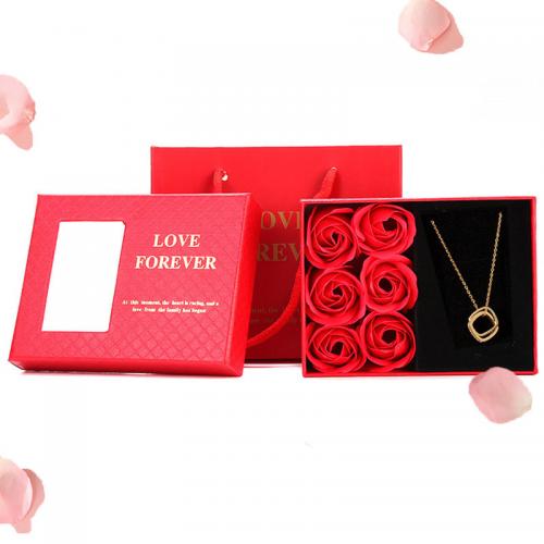 Paper Soap Flower Gift Box, with Soap & Zinc Alloy, Rose, plated, for woman .8*9.7*4.5cm,Necklace cm 