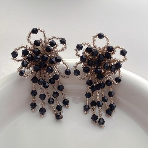 Boucle d'oreille de goutte en cristal, avec Seedbead, bijoux de mode, noir Vendu par paire