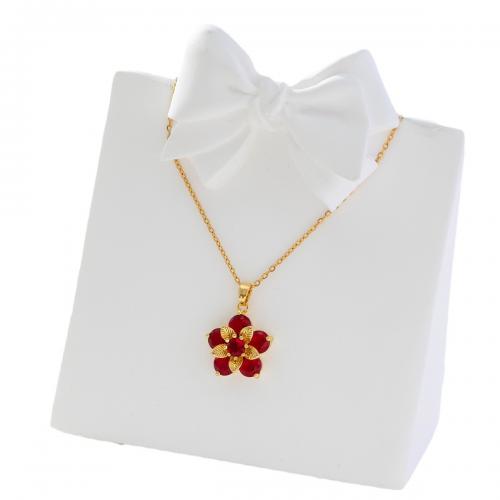Brass Cubic Zirconia Necklace, petals, real gold plated, micro pave cubic zirconia & for woman 