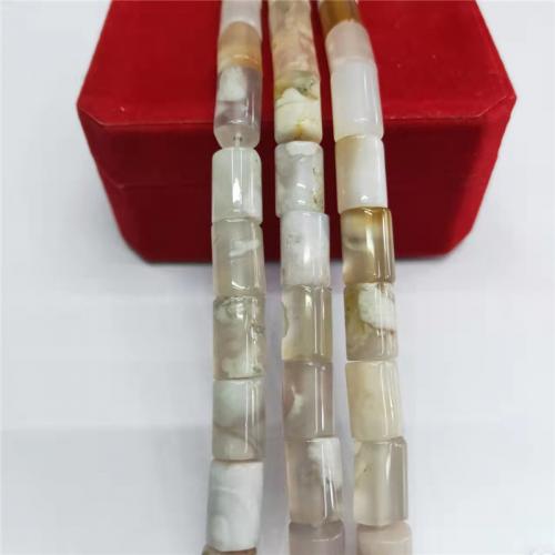Achat Perlen, Weißer Kirschblüten-Achat, Zylinder, poliert, DIY, gemischte Farben, 8x12mm, Länge:ca. 38 cm, verkauft von Strang