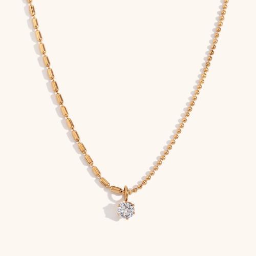 Cubic Zirconia Stainless Steel Necklace, 316L Stainless Steel, with 5cm extender chain, 18K gold plated, fashion jewelry & micro pave cubic zirconia & for woman, golden Approx 40 cm 
