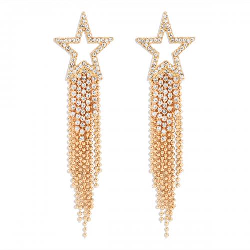 Fashion Fringe Earrings, Zinc Alloy, Star, plated, fashion jewelry & for woman & with rhinestone & hollow 