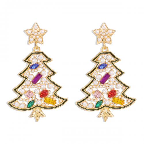 Christmas Earrings, Zinc Alloy, Christmas Tree, plated, fashion jewelry & for woman & with rhinestone 