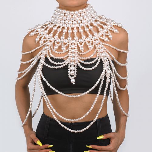Bijoux chaîne de corps, alliage de zinc, avec perle de plastique, pour femme & creux, blanc, Vendu par PC