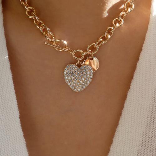 Rhinestone Zinc Alloy Necklace, with Iron, Heart, plated, fashion jewelry & for woman & with rhinestone .5 cm 