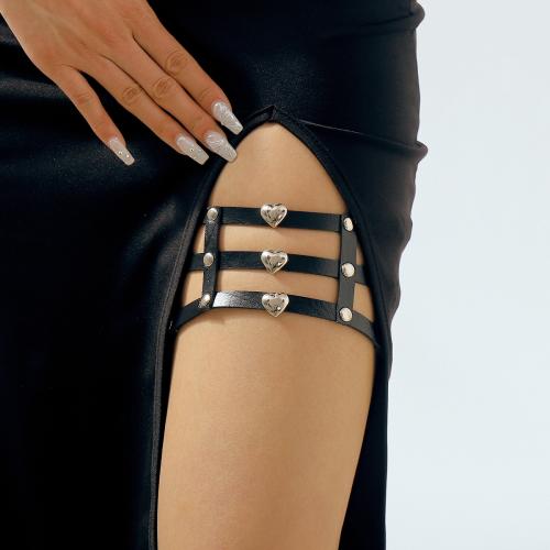 Zinc Alloy Leg Garter, with PU Leather, silver color plated, fashion jewelry & for woman 