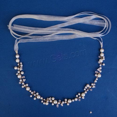 Headband, Zinc Alloy, with Cloth & Plastic Pearl, gold color plated, for bridal & for woman & with rhinestone, white [