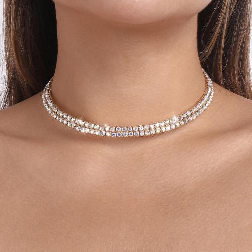 Fashion Choker Necklace, Zinc Alloy, plated, fashion jewelry & for woman & with rhinestone 