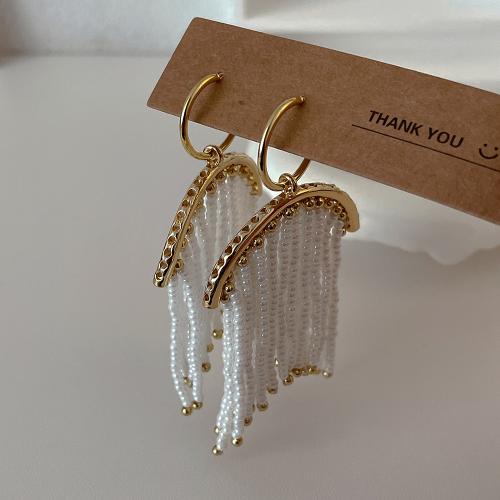 Glass Seed Beads Earring, Brass, with Seedbead, plated, fashion jewelry, gold 